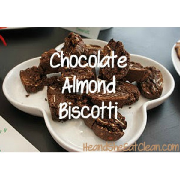 white plate filled with chocolate almond biscotti