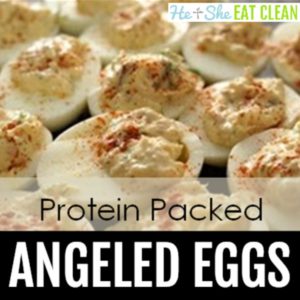protein packed angeled eggs on a dish