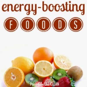 fruits with text that reads energy boosting foods square image
