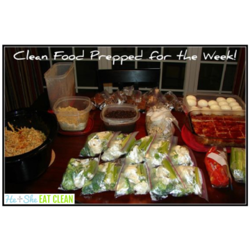 clean eating food on a table with text that reads clean food prepped for the week!