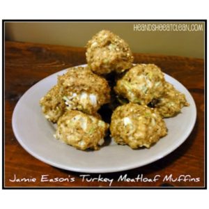 Jamie Eason's Turkey Meatloaf Muffins on a beige plate