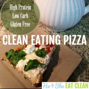 slice of clean eating pizza on a beige plate square image