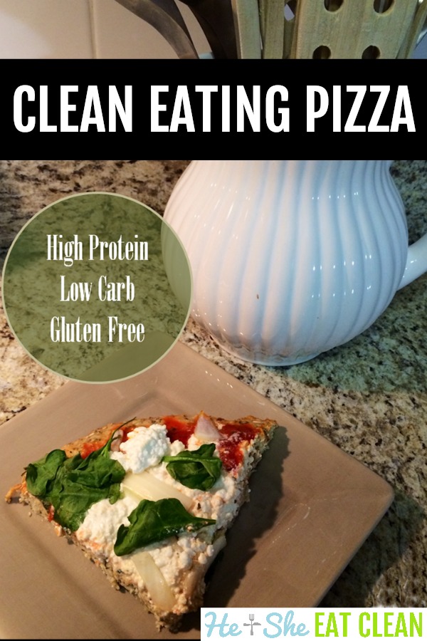 slice of clean eating pizza on a beige plate