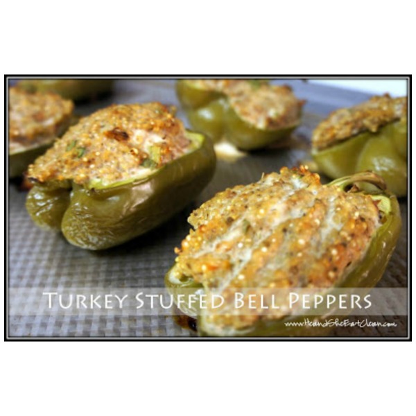 turkey stuffed green bell peppers on a tray