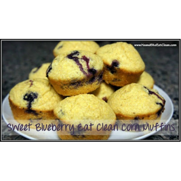 Sweet Blueberry Eat Clean Corn Muffins on a white plate