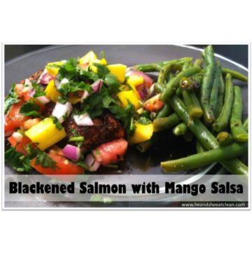 blackened salmon with mango salsa on top