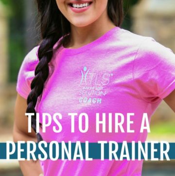 female in pink shirt with hair braided and text that reads tips to hire a personal trainer