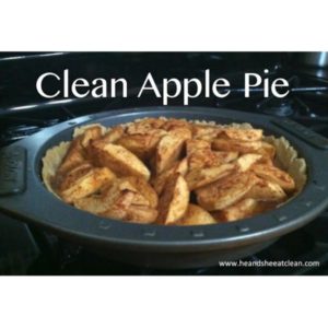 apple pie in pan with text that reads clean apple pie