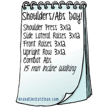 text reads shoulders & ab day with the workout list