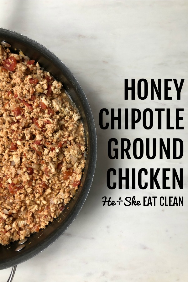 honey chipotle ground chicken in a pan on a white countertop