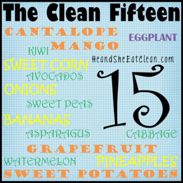 a list of the clean fifteen fruits & vegetables square image