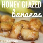 honey glazed bananas on a white paper with bananas in the background square image