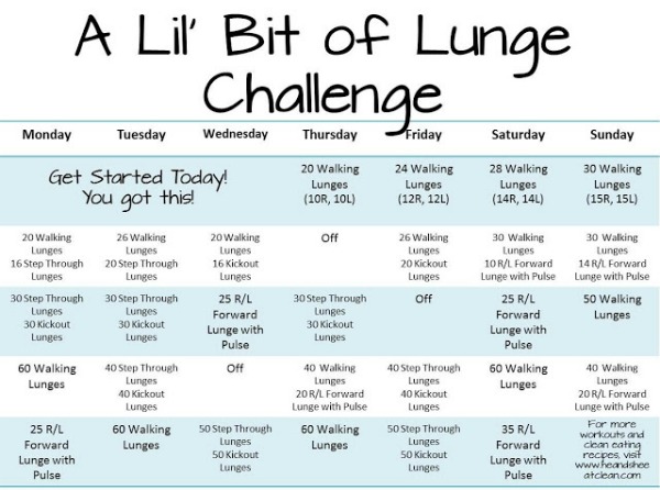 text reads a lil bit of lunge monthly challenge workout calendar