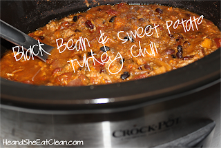 Black Bean & Sweet Potato Turkey Chili in a crockpot