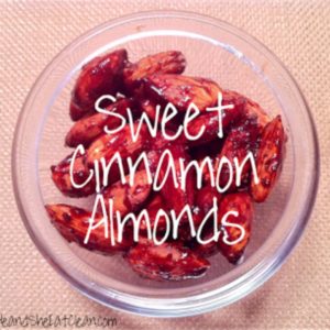 cinnamon almonds in a clear dish