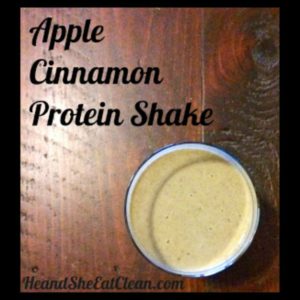 apple cinnamon protein shake on a wooden table