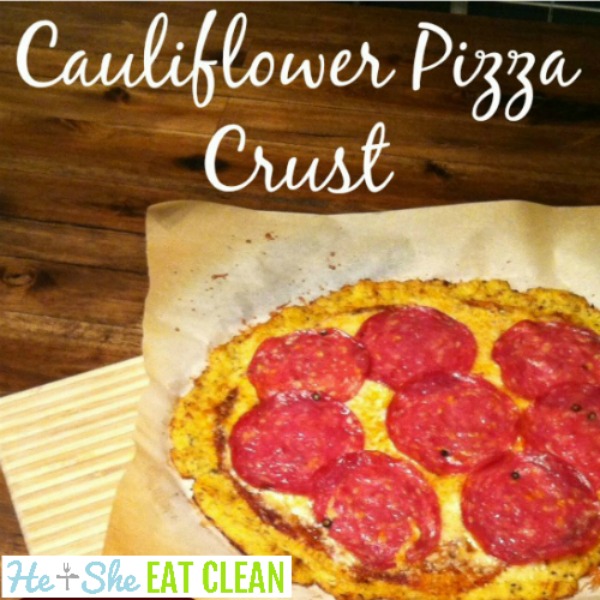 Low-Carb Cauliflower Pizza Crust on a wooden table square image