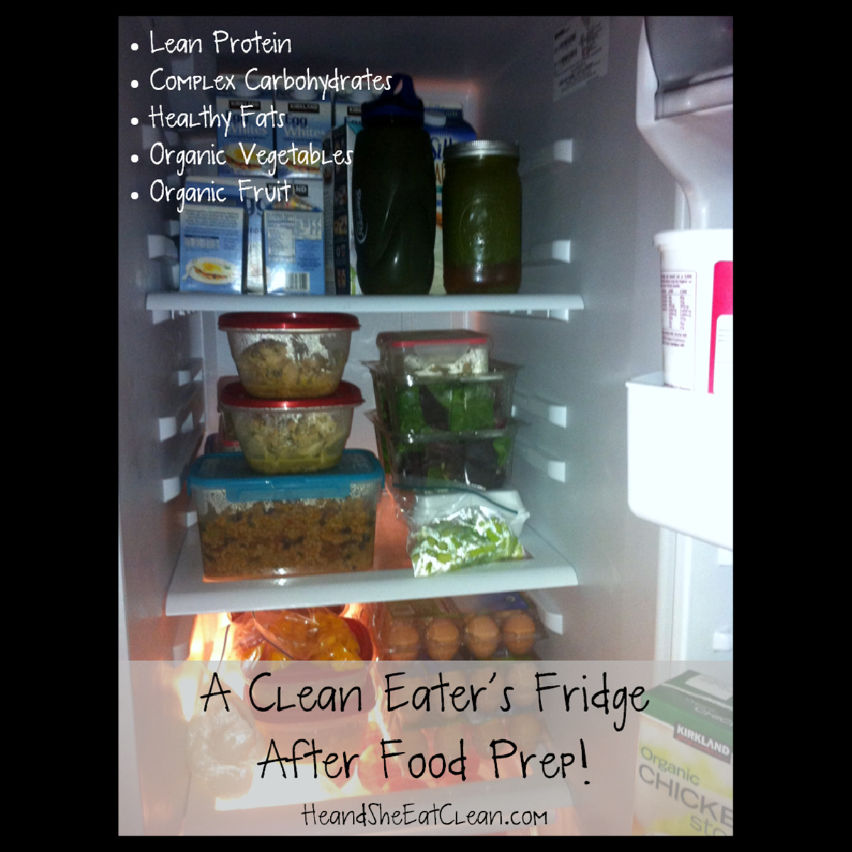 inside view of a refrigerator with food in plastic containers after food prep