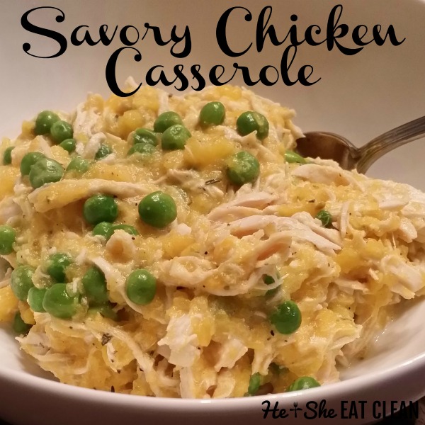Savory Chicken Casserole in a white bowl square image
