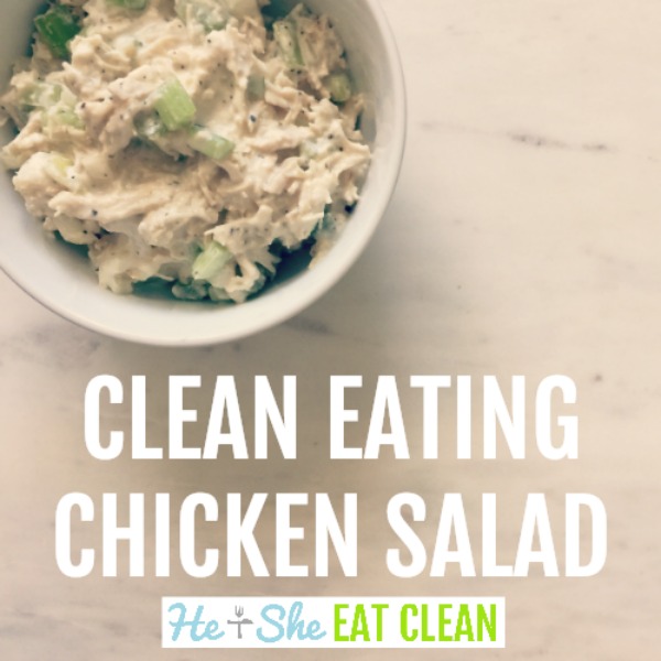 white bowl full of chicken salad on a white marble slab square image