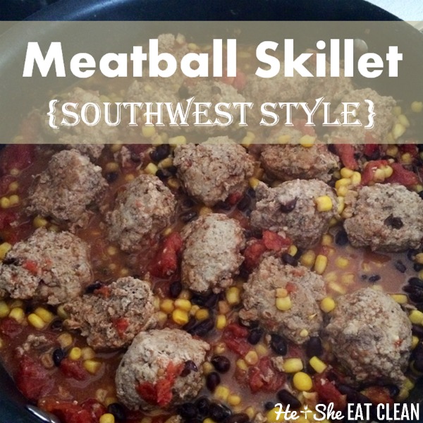 pan of meatballs with tomatoes and corn