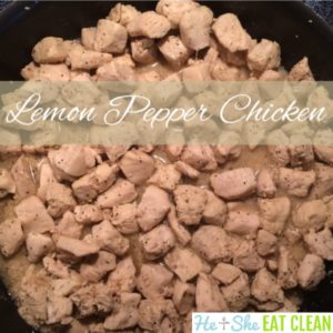 pan of chicken with text that reads lemon pepper chicken
