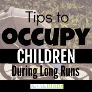 jogging stroller with text that reads tips to occupy children during long runs