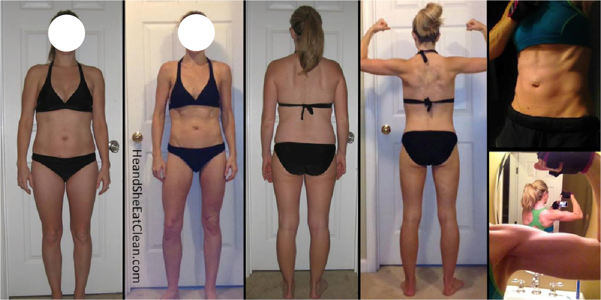 collage of female in black swimsuit in before and after weight loss picture