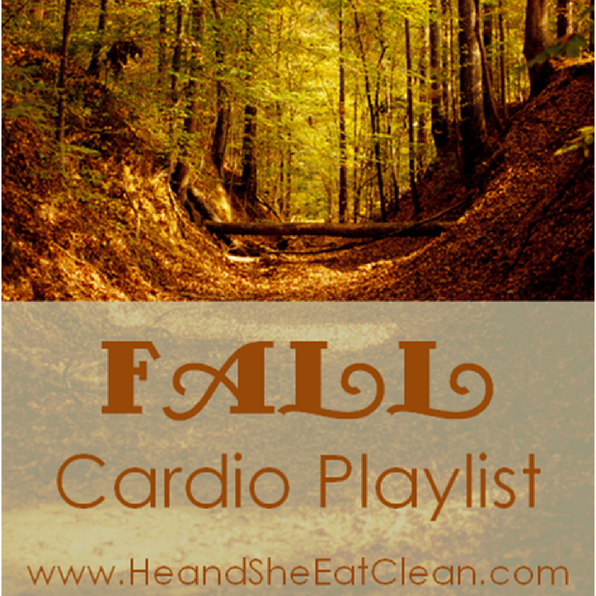fall leaves and a trail with text that reads Fall Cardio Playlist