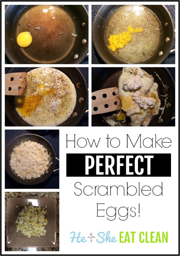 collage of photos on how to make perfect scrambled eggs