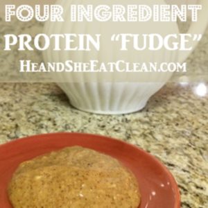 peanut butter fudge with text that reads four ingredient protein fudge