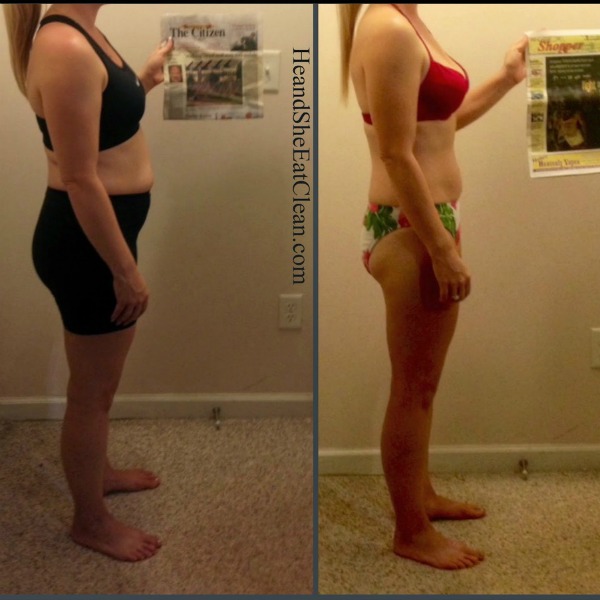 side by side of a female standing to the side showing transformation using a Run Builder Workout Plan