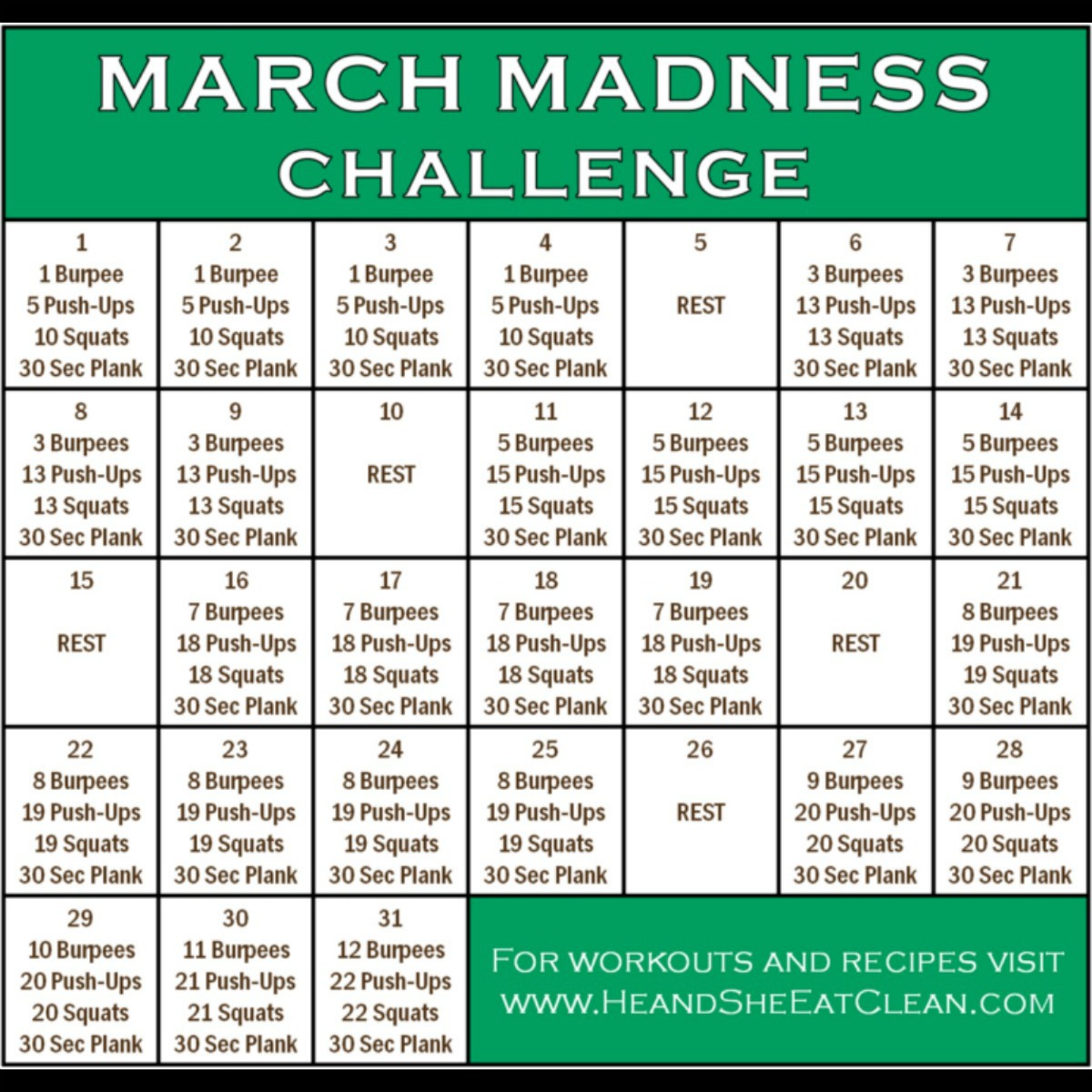 March Madness Fitness Calendar