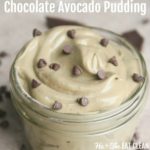 avocado pudding topped with chocolate chips in a glass jar square image