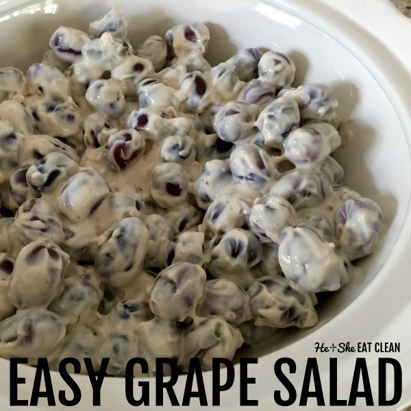 bowl of grape salad in a white bowl