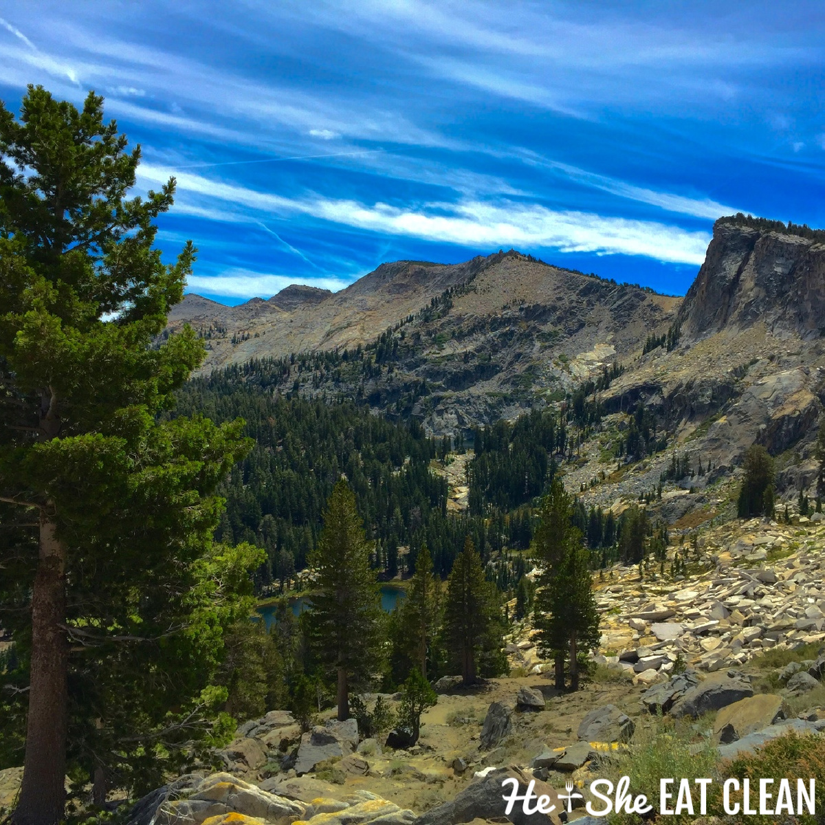 picture of mountains with trees and blue sky: Ten Lakes Basin in Yosemite National Park