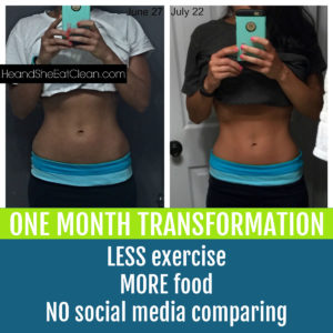 one month before & after picture of female midsection