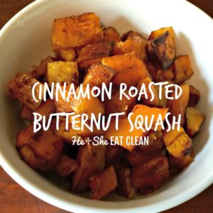 roasted butternut squash in a white bowl on a wooden table square image