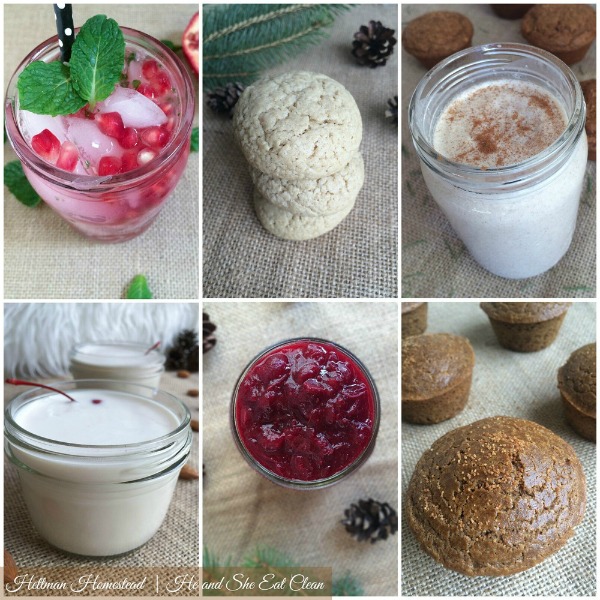 collage of 6 different foods and beverages from the Fit Festive Foods FREE eCookbook