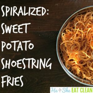 sweet potato shoestring fries in a large bowl on a wooden table
