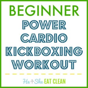 text reads beginner power cardio kickboxing workout