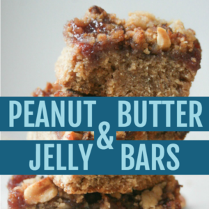 peanut butter & jelly bars stacked with text that reads peanut butter & jelly bars