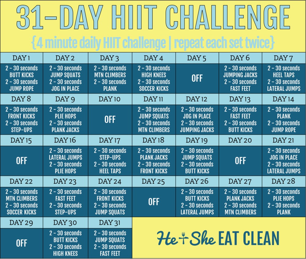 31-day HIIT challenge calendar