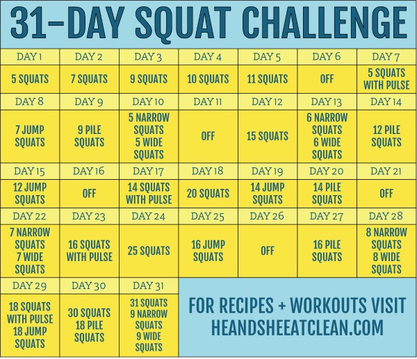 31 day squat challenge calendar