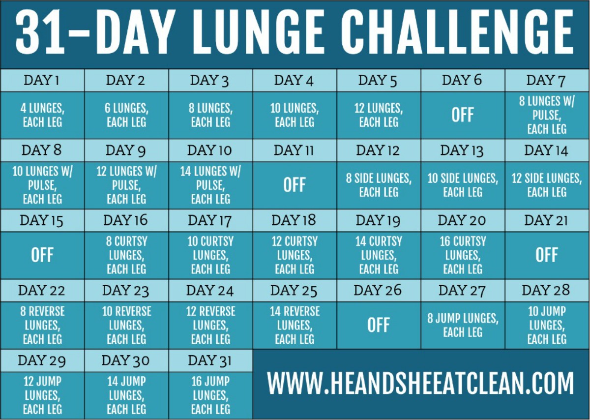 31-day lunge challenge workout calendar