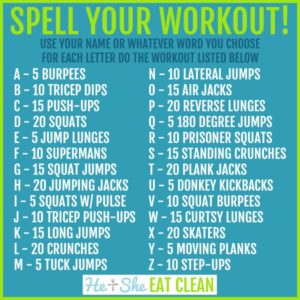 text reads spell your workout