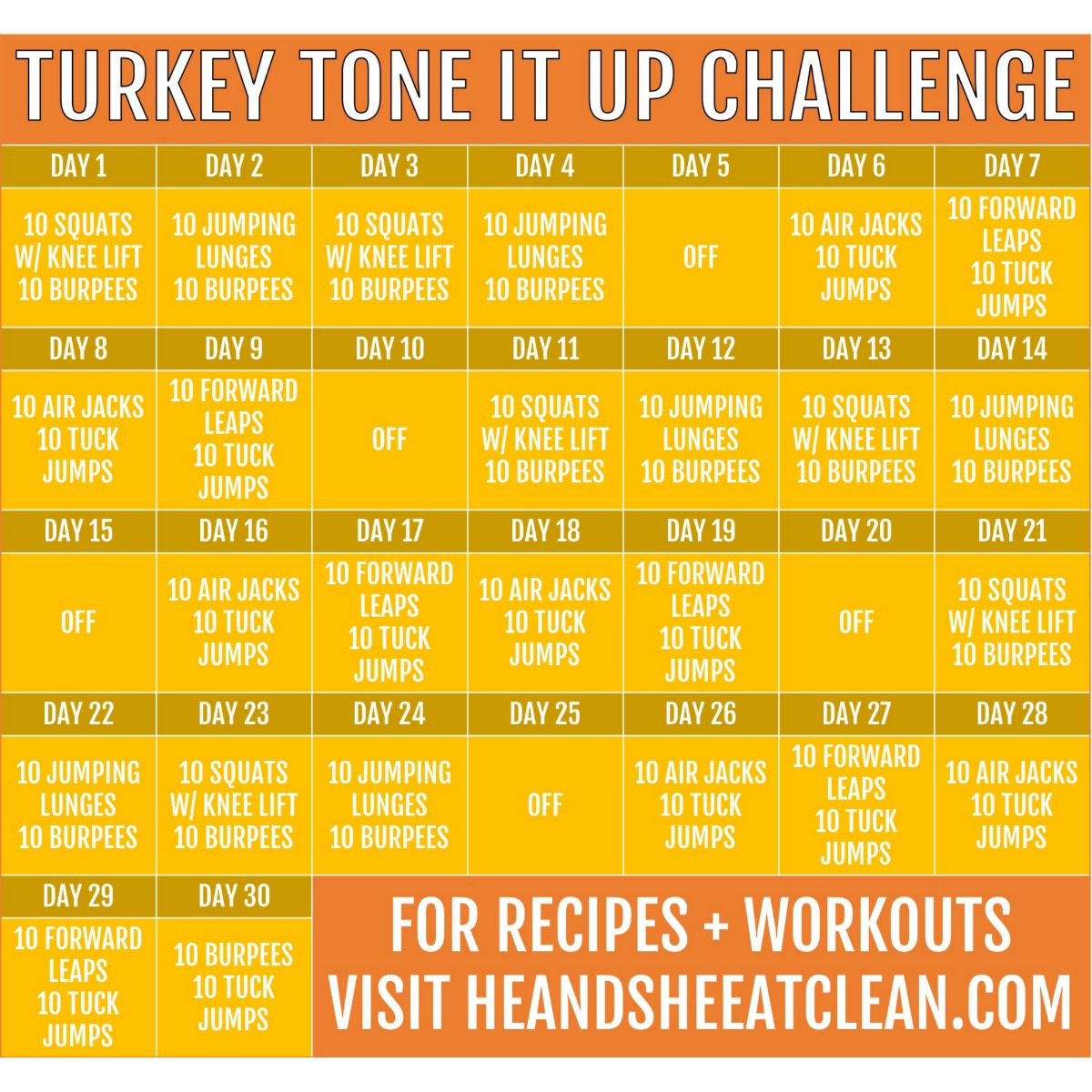 turkey tone it up challenge calendar