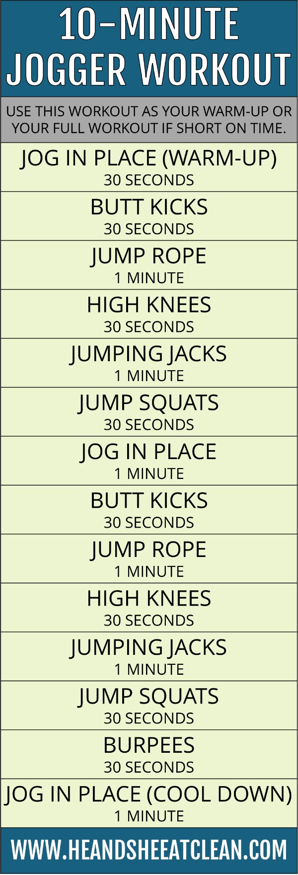 10 minute jogger workout list