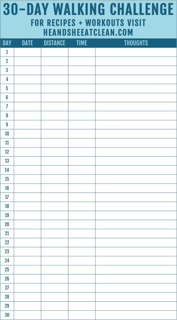 30 day walking challenge printable blank chart