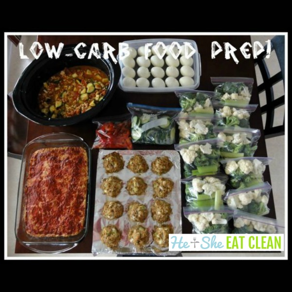 food prep on a counter with text that reads low carb food prep